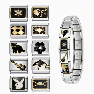 Bracelet modulaire extensible en acier inoxydable avec breloques italiennes tendance, maillons chat émaillés DIY – Bijou cadeau très prisé - Product Image 2