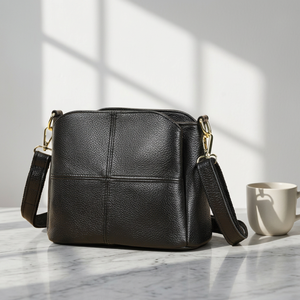 Sac à bandoulière en cuir véritable pour femme, grande capacité, avec fermeture éclair, sac à main marron grainé pour le quotidien et les voyages - Product Image 4
