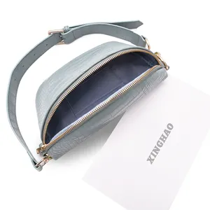 Bolsa de cintura feminina feita em couro, bolsa personalizada feita em couro sintético de poliuretano com costura