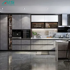 Customized Healthy Materials Smart Retro Style Finish Patchwork High Density Plywood Kitchen Cabinets On Island