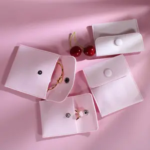 Groothandel Roze Aanpassen Logo Suede Sieraden Ring Ketting Opslag Zakjes Verpakking Zakken Met Knop