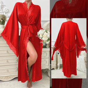 King Mcgreen Star nouveau peignoir long Robes à grandes manches vêtements de nuit solides dame élégante <span class=keywords><strong>robe</strong></span> de chambre de fête de mariage Sexy vêtements de détente - Product Image 3