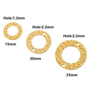 Connecteur rond martelé 15mm 20mm 25mm |   Lien circulaire à double trou en acier inoxydable plaqué or PVD 18 carats pour la fabrication de bijoux DIY - Product Image 2