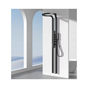 <span class=keywords><strong>TikTok</strong></span> Trend Pommeau de douche à cascade moderne Noir Argent brossé Ensemble d'arrosage mural avec panneau d'angle - Product Image 2