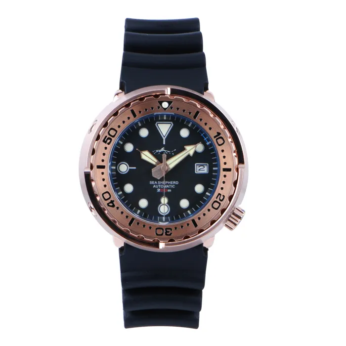 Rts stock free shipment high quality sapphire 20atm c3 rose gold tuna japan nh35 stainless steel dive diver watch men for sale