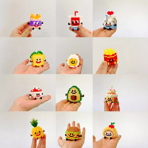 Nouvel ensemble de jouets de construction en micro-blocs pour enfants : modèles de personnages miniatures alimentaires en plastique à assembler soi-même (fruits, chips, gâteaux, lait, sandwichs) - Product Image 2