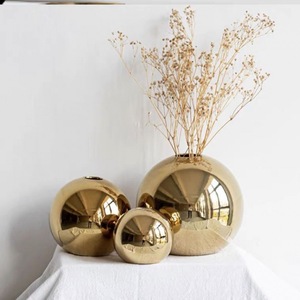 Ensemble de 3 vases modernes en céramique dorée en forme de <span class=keywords><strong>boule</strong></span> pour centre de table mariage salle à manger bureau salon décor glaçure mate - Product Image 1