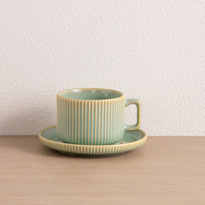 Service de table en céramique émaillée à rayures verticales, 16 pièces, style rétro marron, assiettes, bols, tasses en grès, vente en gros pour B&B - Product Image 6