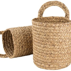 Handmade Straw Woven <b>Basket</b> Round Wall Mounted Hanging Storage For Plants And Flowers - Product Image 4