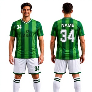 ชุดยูนิฟอร์มฟุตบอลคุณภาพพรีเมียม ผ้าโพลีเอสเตอร์ 100% เสื้อยืดแขนสั้นและกางเกงขาสั้น ชุดนักฟุตบอลแบบซับลิเมชั่น - Product Image 1