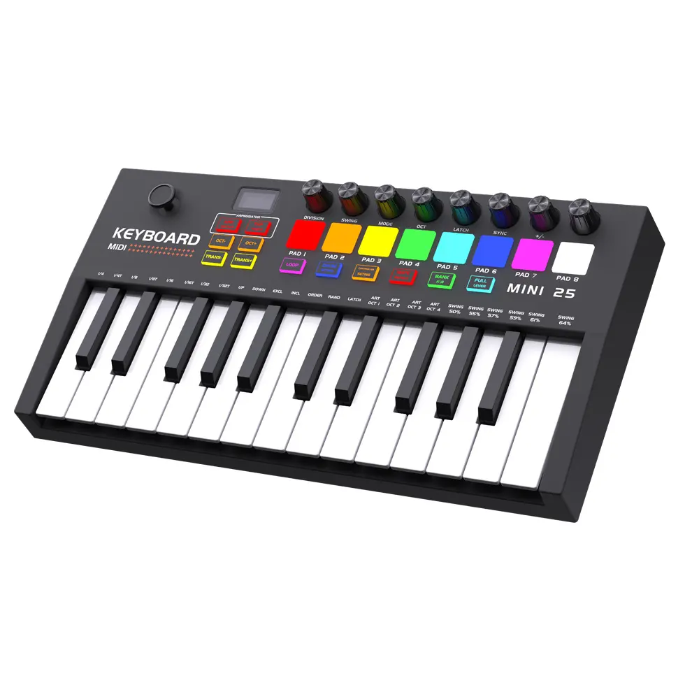Wholesale Price Portable Color Light Mini Piano Drum Pad Studio Midi Keyboard Controller 25 Key USB Midi Keyboard