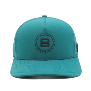 Casquette de golf unisexe bleu paon 5 panneaux, tissu chevron imperméable découpé au laser, logo en caoutchouc, design élégant, toutes saisons - Product Image 1