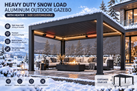 Gazebo extérieur en aluminium noir, gazebo permanent de grande taille avec chauffage, lumières LED, résistant aux fortes chutes de neige pour les climats froids