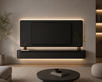 Meuble TV incurvé noir style Japandi, meuble TV moderne, très vendu en Europe, personnalisable, meubles de salon