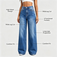 Jean Boyfriend Femme Taille Haute Ample Jambe Large Denim Vintage Streetwear Décontracté