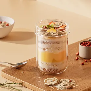 Vaso de vidrio para avena nocturna de 430 ml con tapa y cuchara, recipiente hermético para alimentos, taza portátil para desayuno, cereales, leche, ensalada, yogur, artículo de cocina - Product Image 5