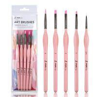 Juego de 5 Pinceles Ergonómicos Anti-Fatiga Profesionales con Mango Triangular de Abedul Rosa y Punta Fina para Pintura de Detalles y Miniaturas