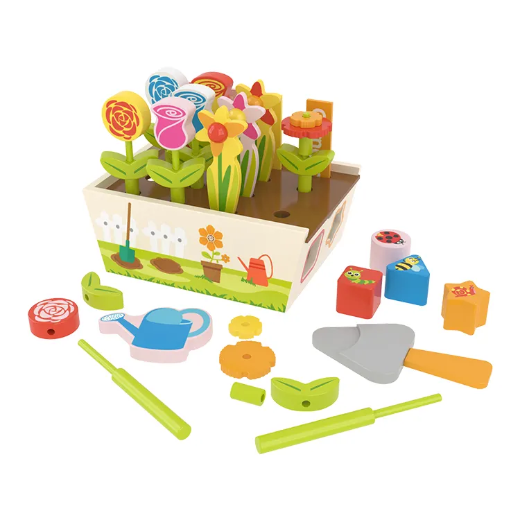 أفضل هدية مجموعة الخضار الملونة حديقة الورود ألعاب خشبية للأطفال والزهور