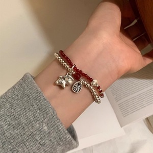Pulsera de doble capa con colgante de poni de plata de ley S925 con ágata roja para mujer, joyería de uso diario - Product Image 3