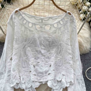 Nuevas blusas de manga ahuecadas camisas señoras Casual Tops ropa mujer - Product Image 4