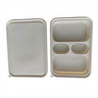 Barquette alimentaire jetable personnalisée en amidon de maïs, 4 compartiments, compatible micro-ondes, biodégradable, anti-fuite, sans BPA, boîte à lunch