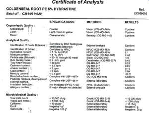 バルクゴールデンシール根エキス5%粉末（粘膜サポート用）GMP認証済み（短期有効期限） - Product Image 2