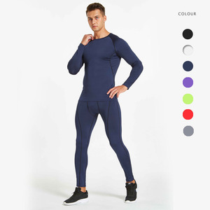 Setelan pakaian kebugaran pria, 2 potong pakaian latihan kebugaran kompresi kering, atasan dan bawahan untuk kebugaran dan olahraga - Product Image 1