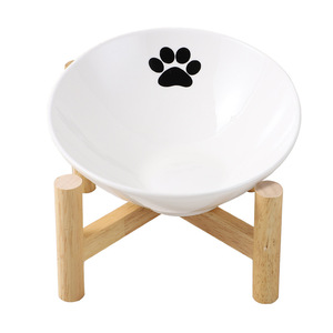 Bol en céramique pour chat avec support en bois, plat surélevé pour l'alimentation des chats et des petits chiens, bol unique pour nourriture et eau pour animaux de compagnie - Product Image 5