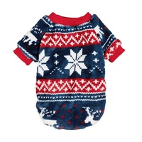 Nouveauté Pull en polaire corail avec motifs d'arbre de Noël, de bonhomme de neige et de flocons de neige et col rond pour petits chiens