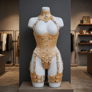 Body corset en cuir pour femme, effet gainant, avec bretelles halter, boucles et anneaux, pour usage quotidien - Product Image 3