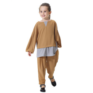 Set per bambini musulmani modesti 2 pezzi top e pantaloni Harem completo arabo bambine lunghe camicia e pantaloni - Product Image 3