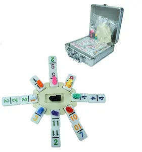 Großhandel benutzer definierte Doppel 12 digitale mexikanische Zug Domino Set mit Aluminium Trage tasche Box für lustige Tischs piel