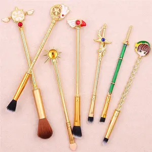 Mooie Japanse Animatie Card Captor Sakura Magische Stok 7 Pcs Make-Up Cosmetische Borstel Set Gold Metal Beauty Tool