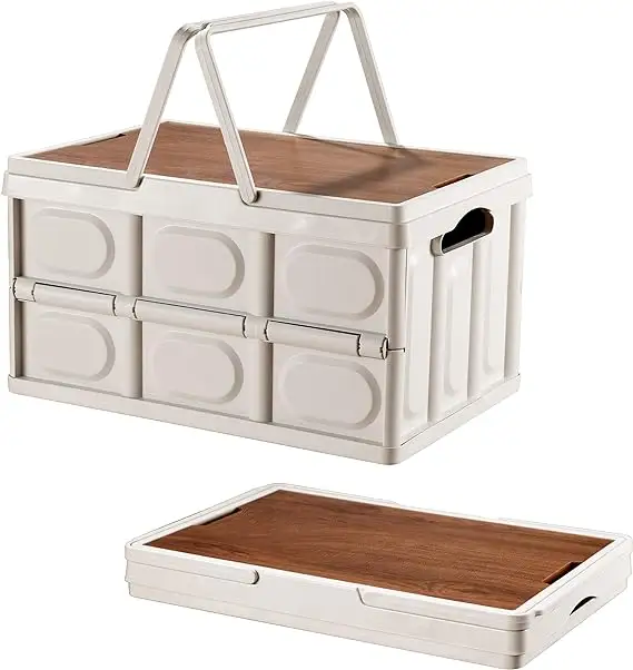 Organizador de armario plegable DS2549, organizador de maletero para Picnic al aire libre, contenedor de almacenamiento de coche con tapa de madera, caja de almacenamiento plegable para acampar