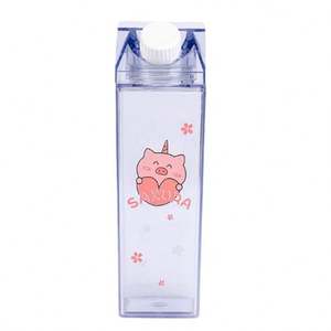 Bouteilles d'eau en plastique transparentes et mignonnes sans BPA, 500 ml et 1000 ml, forme carrée, réutilisables - Product Image 3