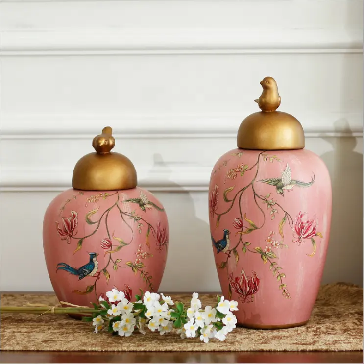 Ceramic ornaments household goods home decoration color painting pink household decoration vase ornament kitchen, rice j