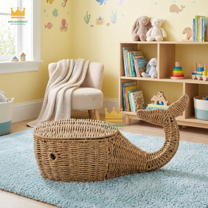 Cesta de Almacenamiento Tejida de Pasto Marino con Forma de Ballena, Estilo Bohemio, para Organización de Ropa en Habitación Infantil, de Una Sola Capa, Multifuncional, Hecha a Mano con Ratán - Product Image 5
