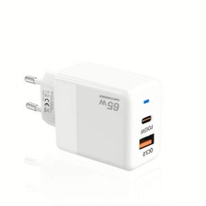 Full Protocol Support US EU UK Plug USB PD 65W GaN Wall Charger QC3.0 PD45W Fast Charging Power Adapter With LED <b>Light</b> - Product Image 5