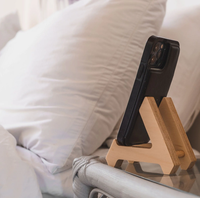 Support de téléphone portable en contreplaqué miniature, support de téléphone de bureau triangulaire en bois pour bureau