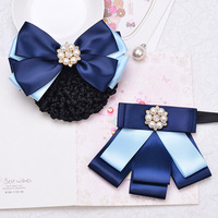 Ensemble de pinces à cheveux nœud papillon en strass, élégant accessoire de cheveux en tissu satiné et résille pour le bureau