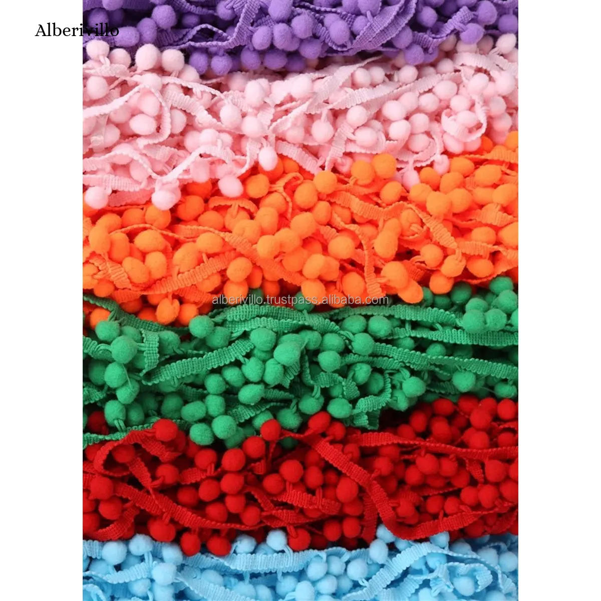Borla de lã multicolor para crochê, pompom borla