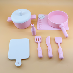 儿童环保硅胶角色扮演迷你厨房食品玩具教育烹饪工具套装粉色/蓝色男孩和女孩 - Product Image 6