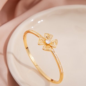 Four Leaf Clover <b>Bracelet</b> Gold Silver <b>Copper</b> Alloy Channel Setting Jewelry Unisex Anniversary Gift - Product Image 3