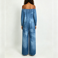 Combinaison en jean délavé à épaules dénudées pour femme, sexy, boutonnée, style streetwear, moulante, tenue une pièce tendance