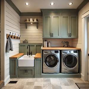 Cuisine et buanderie modulaires CBMmart en stratifié laqué écologique avec lave-<span class=keywords><strong>linge</strong></span>/sèche-<span class=keywords><strong>linge</strong></span> et robinet - Product Image 3