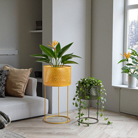 Vente en gros support de pot de fleur en fer industriel enduit de poudre écologique robuste ensemble de 2 supports pour plantes pour l'affichage de verdure à l'intérieur