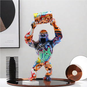 Resin Colorful <strong>Gorilla</strong> Statue African Animal Statues Monkey Sculpture Jungle Animals for Home Decoration - Product Image 3