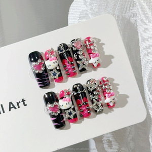 <span class=keywords><strong>Uñas</strong></span> Postizas 3D <span class=keywords><strong>de</strong></span> Dibujos Animados, <span class=keywords><strong>Uñas</strong></span> Artificiales en Forma <span class=keywords><strong>de</strong></span> Ataúd, <span class=keywords><strong>Uñas</strong></span> Cuadradas <span class=keywords><strong>Largas</strong></span> Negras y Rosa Intenso, <span class=keywords><strong>Uñas</strong></span> Postizas Hechas a Mano - Product Image 4