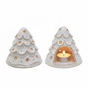 Porte-bougie en céramique blanche pour bougie chauffe-plat en forme d'arbre de Noël, lanterne en <span class=keywords><strong>porcelaine</strong></span> émaillée avec découpes en forme d'étoile pour la table de Noël et la décoration de la <span class=keywords><strong>maison</strong></span> - Product Image 3