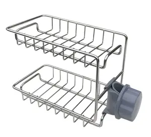 Support de robinet d'évier de cuisine d'acier inoxydable/support de stockage d'éponge de double couche